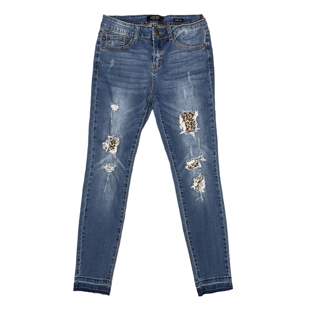 Judy Blue Skinny Fit Casual Stretch Distressed Leopard Patched Mobwife Jeans